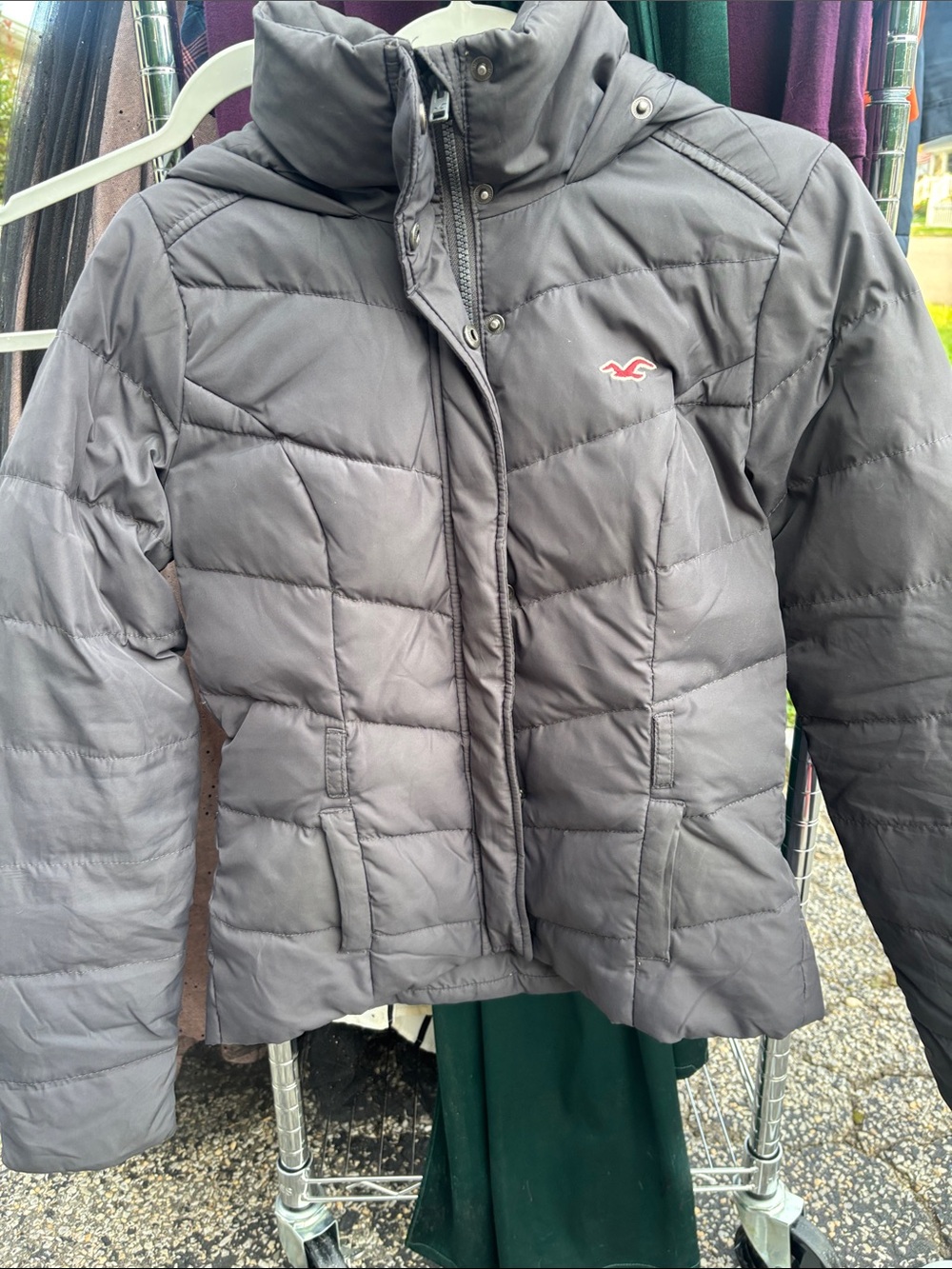 Hollister Black Quilted women’s Puffer Jacket with Logo
